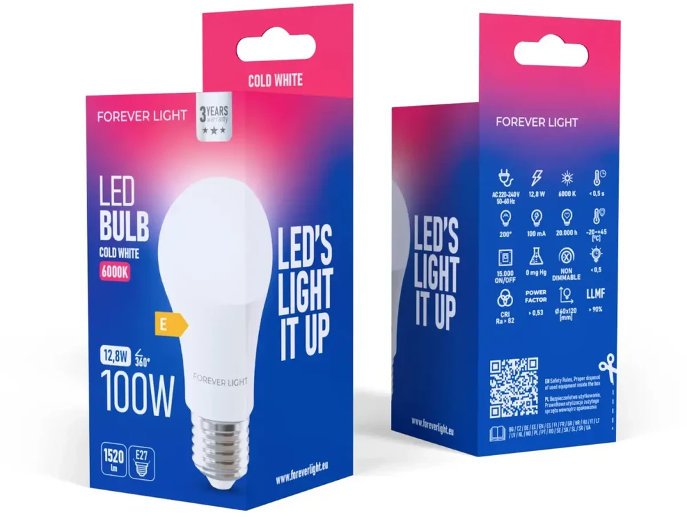 Eko Light Telforceone Forever Light LED Bulb E27 A60 12.8W 1520lm 6000K class E