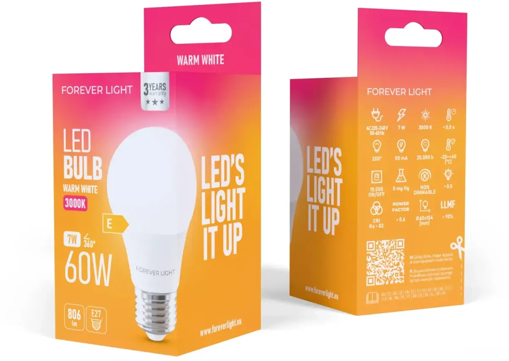 „Telforceone Forever Light“ LED lemputė E27 A60 7W 806lm 3000K E klasė