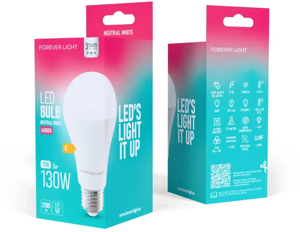 Eko Light Telforceone Forever Light LED Bulb E27 A65 17W 2100lm 4000K class E