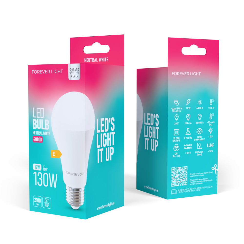 Telforceone Forever Light LED Bulb E27 A65 17W 2100lm 4000K class E