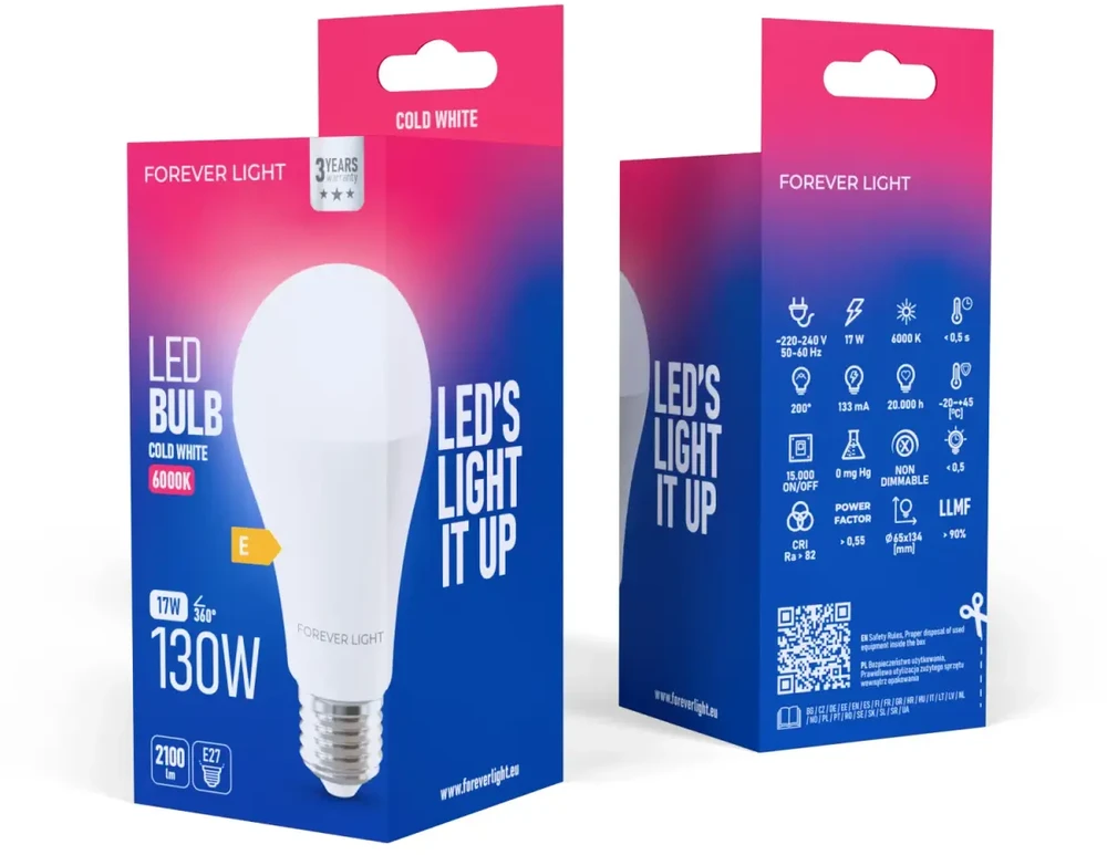Eko Light Telforceone Forever Light LED Bulb E27 A65 17W 2100lm 6000K class E