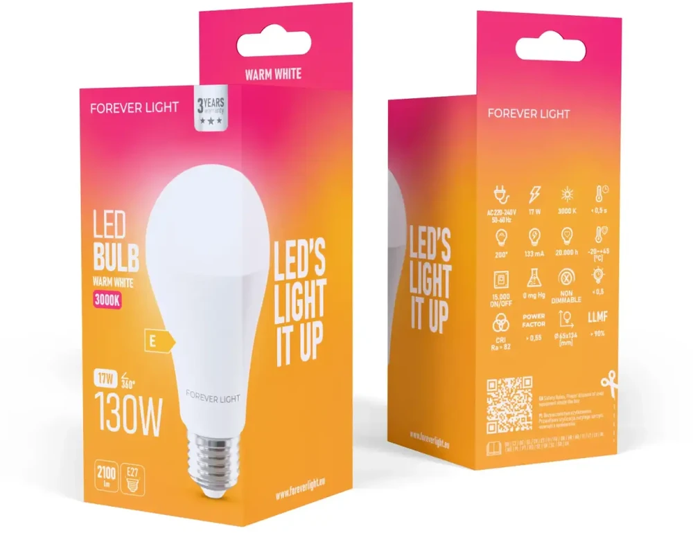 „Telforceone Forever Light“ LED lemputė E27 A65 17W 2100lm 3000K E klasė