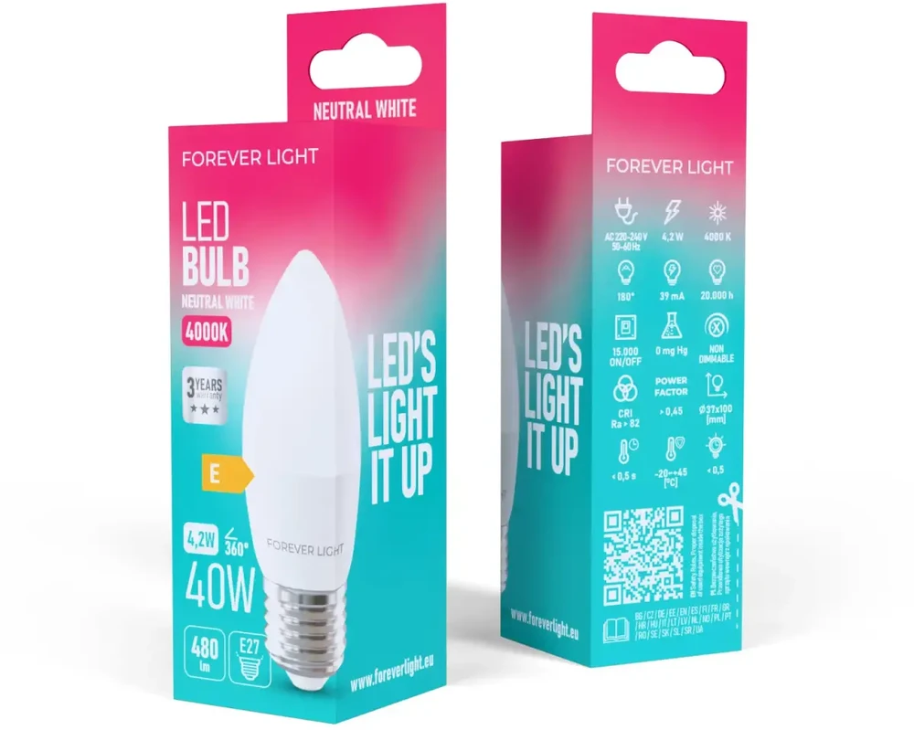 „Telforceone Forever Light“ LED lemputė E27 C37 4,2 W 480 lm 4000 K, E klasė