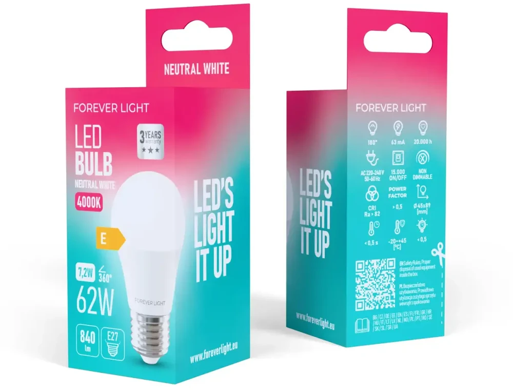 „Telforceone Forever Light“ LED lemputė E27 G45 7,2 W 840 lm 4000 K, E klasė