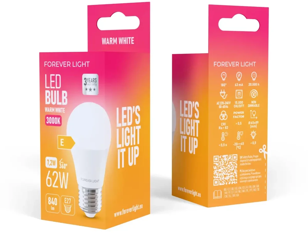 „Telforceone Forever Light“ LED lemputė E27 G45 7,2 W 840 lm 3000 K, E klasė