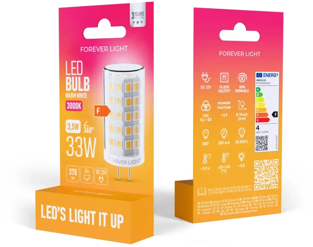 „Telforceone Forever Light“ LED lemputė G4 3,5 W 370 lm 3000 K 12 V F klasė