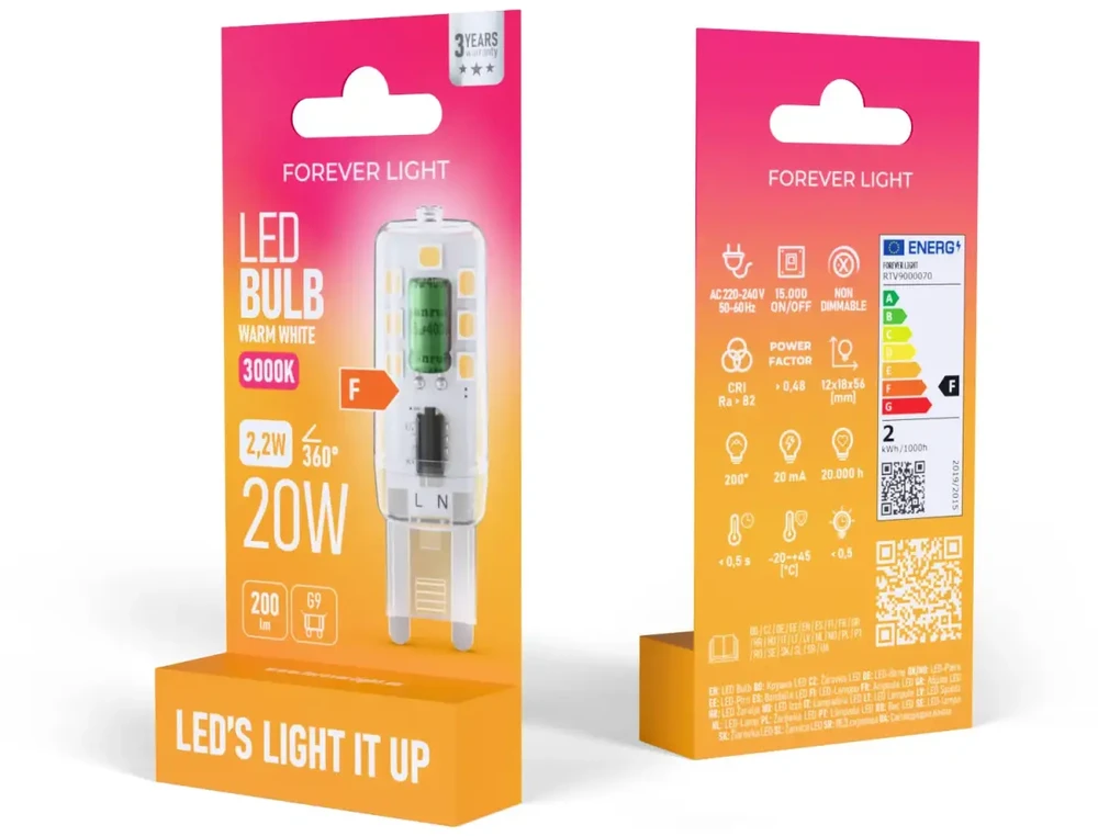 „Telforceone Forever Light“ LED lemputė G9 2,2 W 200 lm 3000 K, F klasė