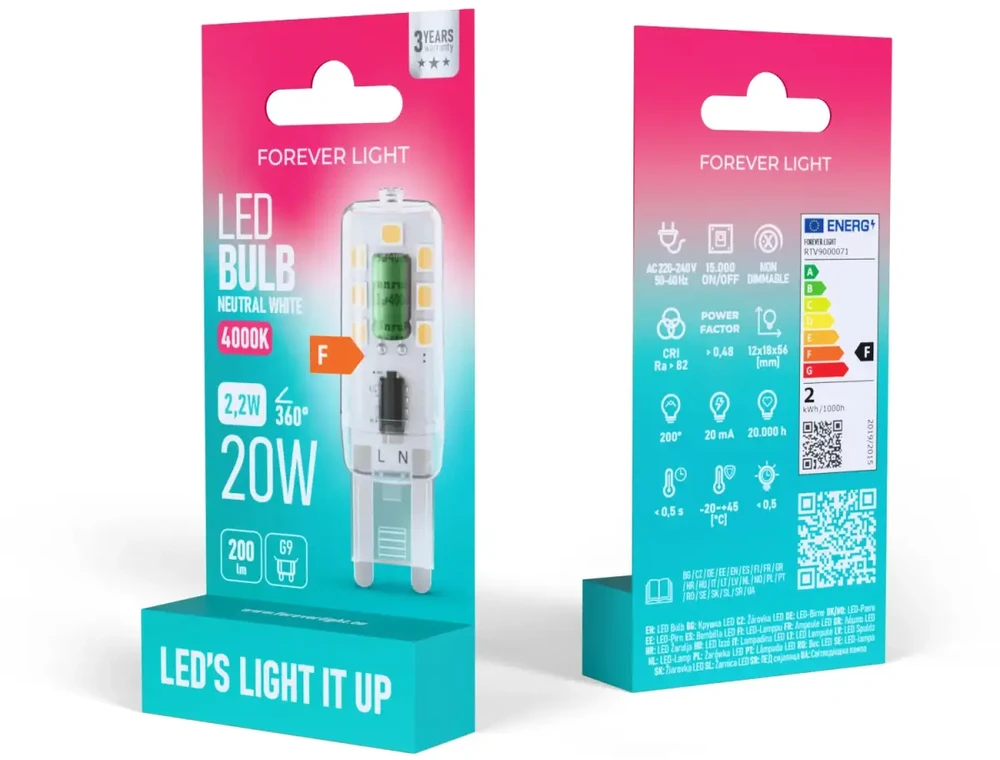 „Telforceone Forever Light“ LED lemputė G9 2,2 W 200 lm 4000 K, F klasė