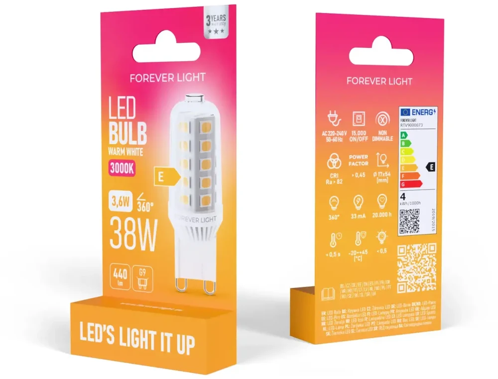 Telforceone Forever Light LED Bulb G9 3.6W 440lm 3000K ceramic class F