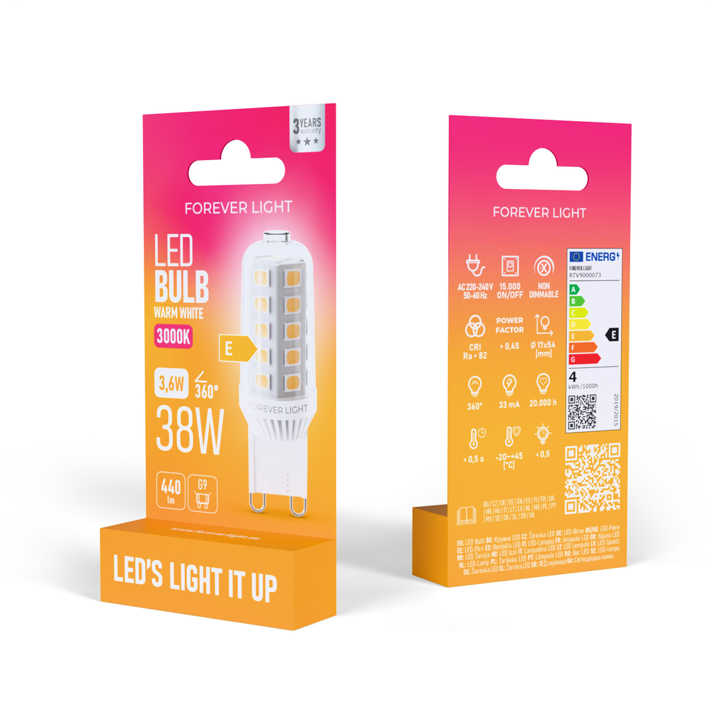 Telforceone Forever Light LED Bulb G9 3.6W 440lm 3000K ceramic class F