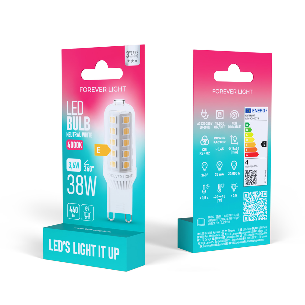Telforceone Forever Light LED Bulb G9 3.6W 440lm 4000K ceramic class F
