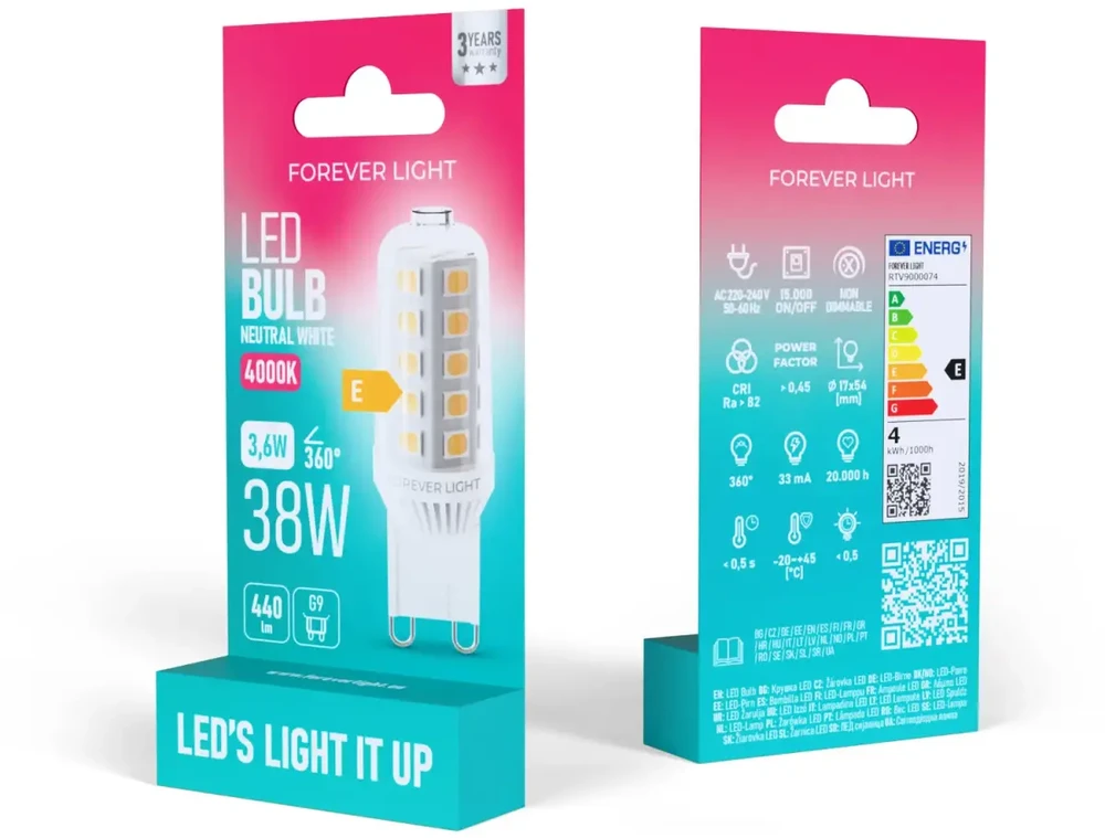Telforceone Forever Light LED Bulb G9 3.6W 440lm 4000K ceramic class F