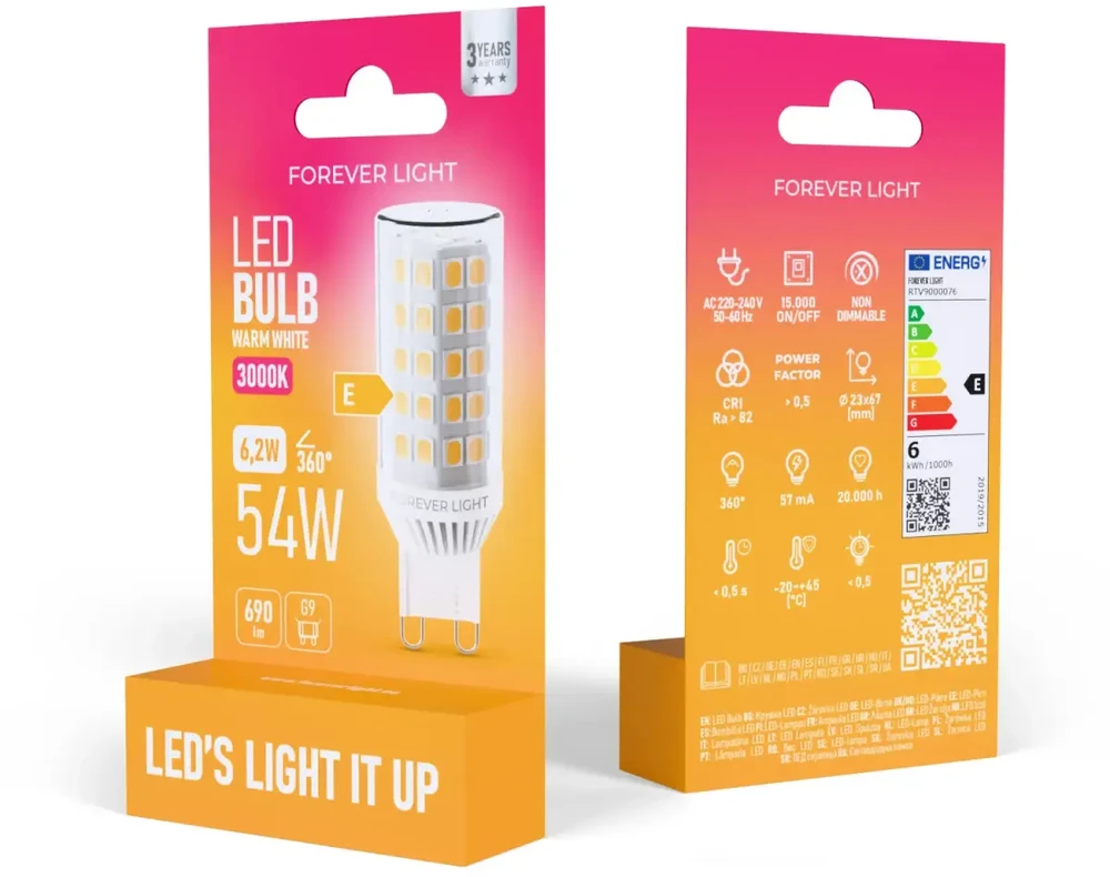 Telforceone Forever Light LED Bulb G9 6.2W 690lm 3000K ceramic class E