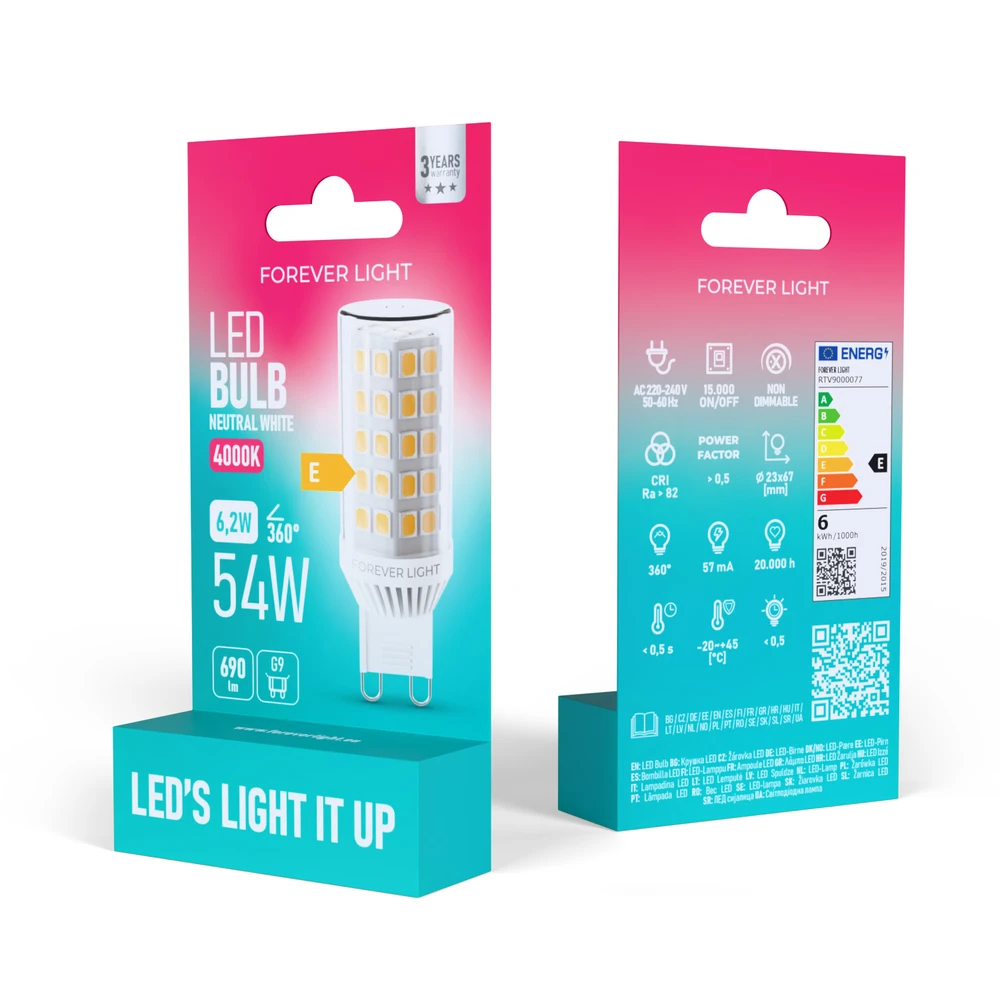 Telforceone Forever Light LED Bulb G9 6.2W 690lm 4000K ceramic class E
