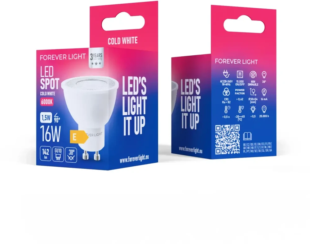 „Telforceone Forever Light“ LED lemputė GU10 38° 1,5 W 142 lm 6000 K, E klasė