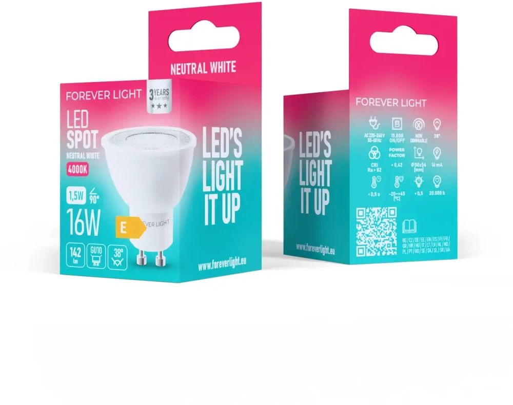 „Telforceone Forever Light“ LED lemputė GU10 38° 1,5 W 142 lm 4000 K, E klasė