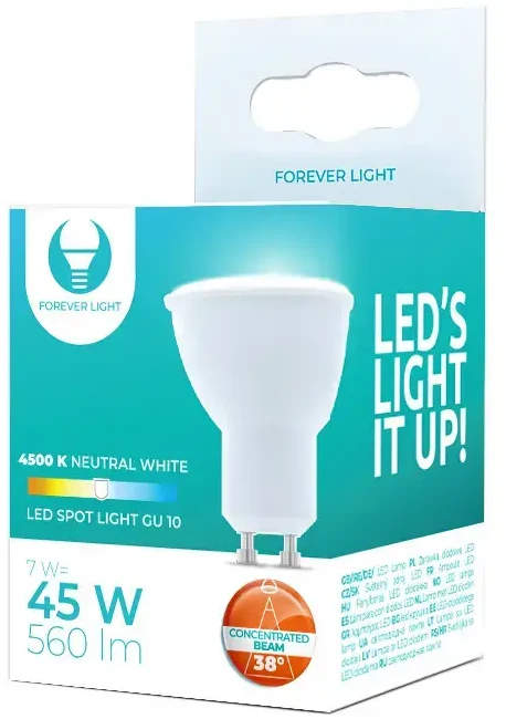 LED lemputė GU10 7W 230V 4500K 90lm 38° Forever Light