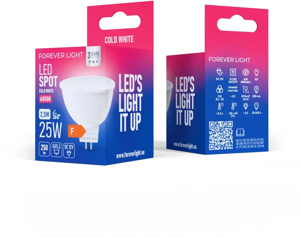 „Telforceone Forever Light“ LED lemputė GU5,3 MR16 2,5 W 250 lm 6000 K 12 V F klasė