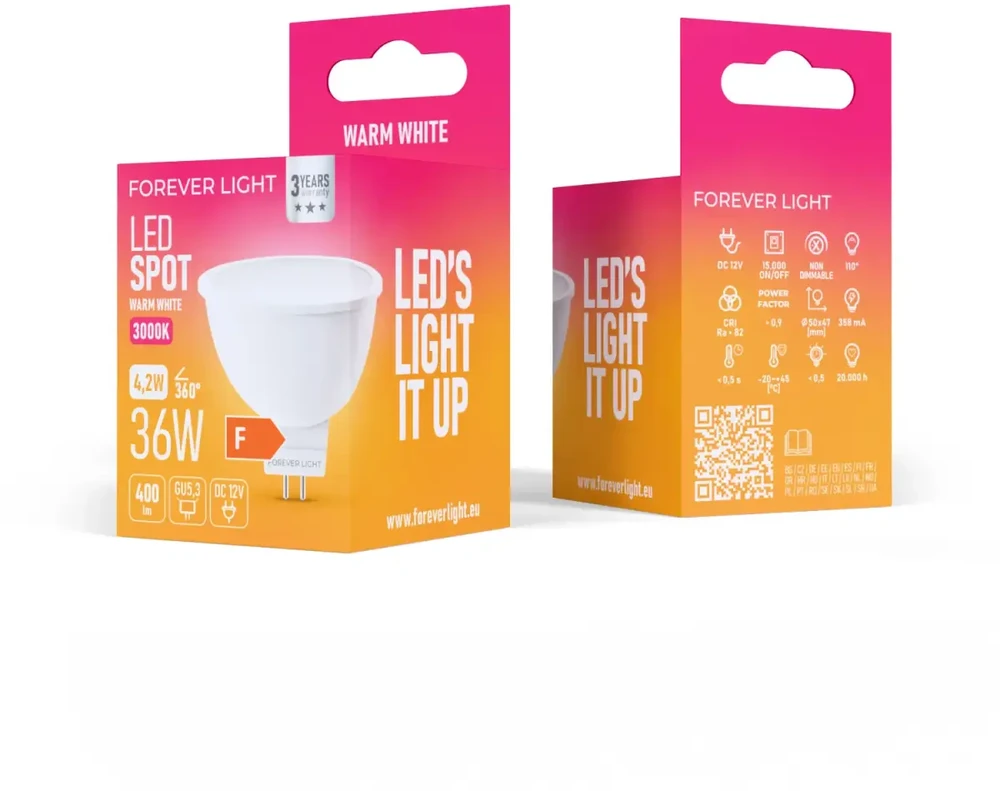 „Telforceone Forever Light“ LED lemputė GU5,3 MR16 4,2 W 400 lm 3000 K 12 V, F klasė