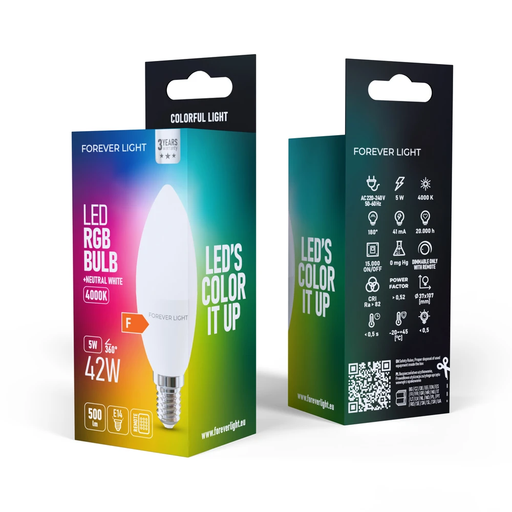 Telforceone Forever Light LED Bulb RGB E14 C37 5W 500lm 4000K class F