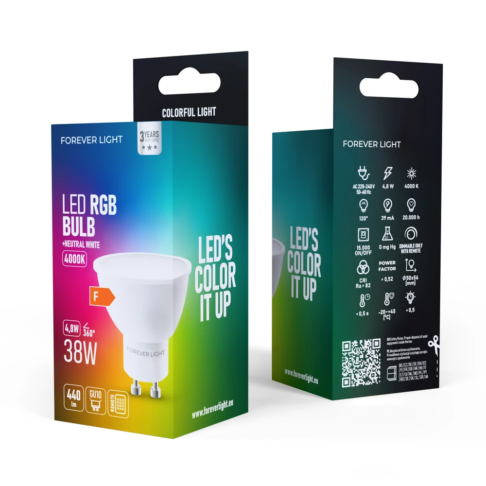 Telforceone Forever Light LED Bulb RGB GU10 4.8W 440lm 4000K class F