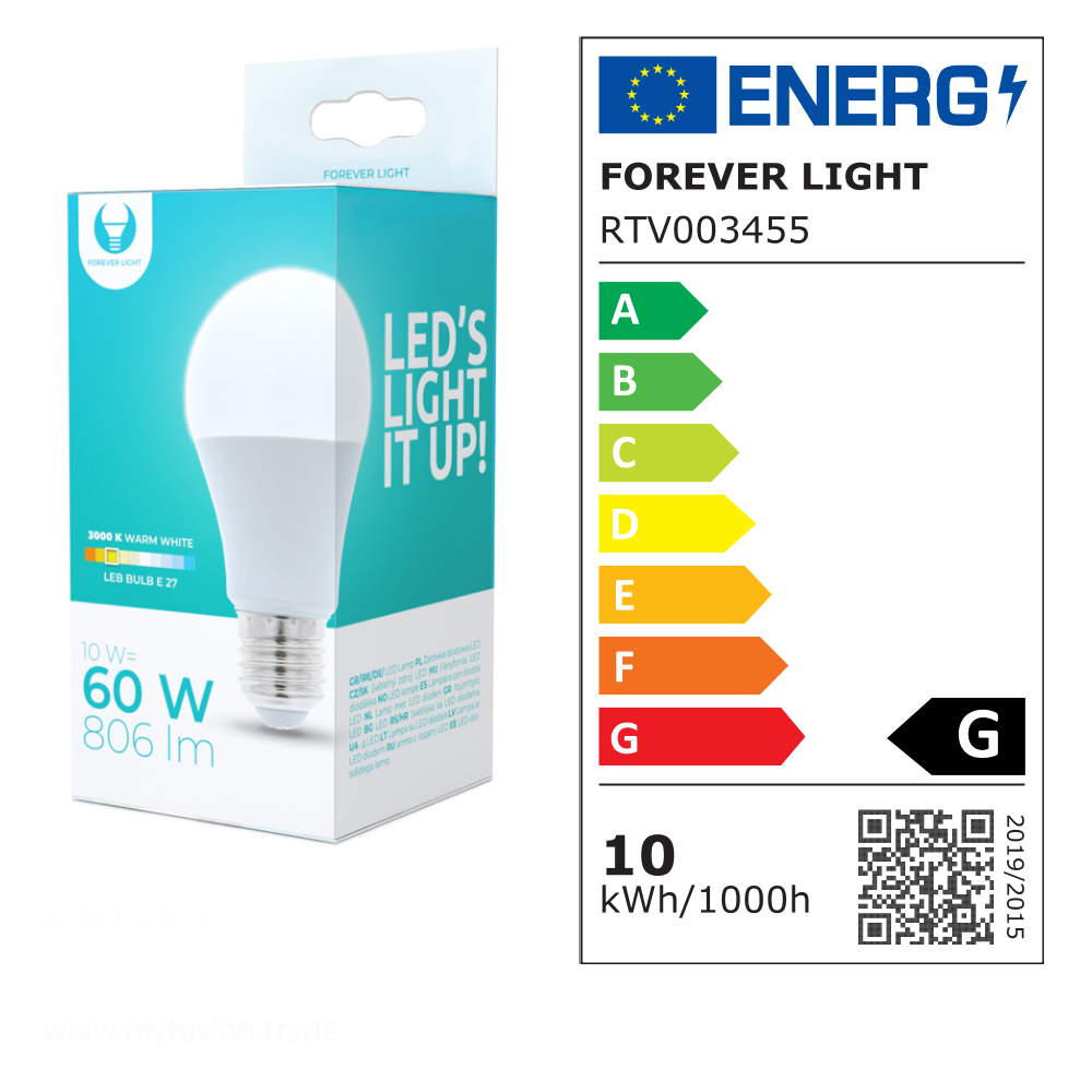 TelForceone LED lemputė E27 A60 10W 230V 3000K 806lm Forever Light