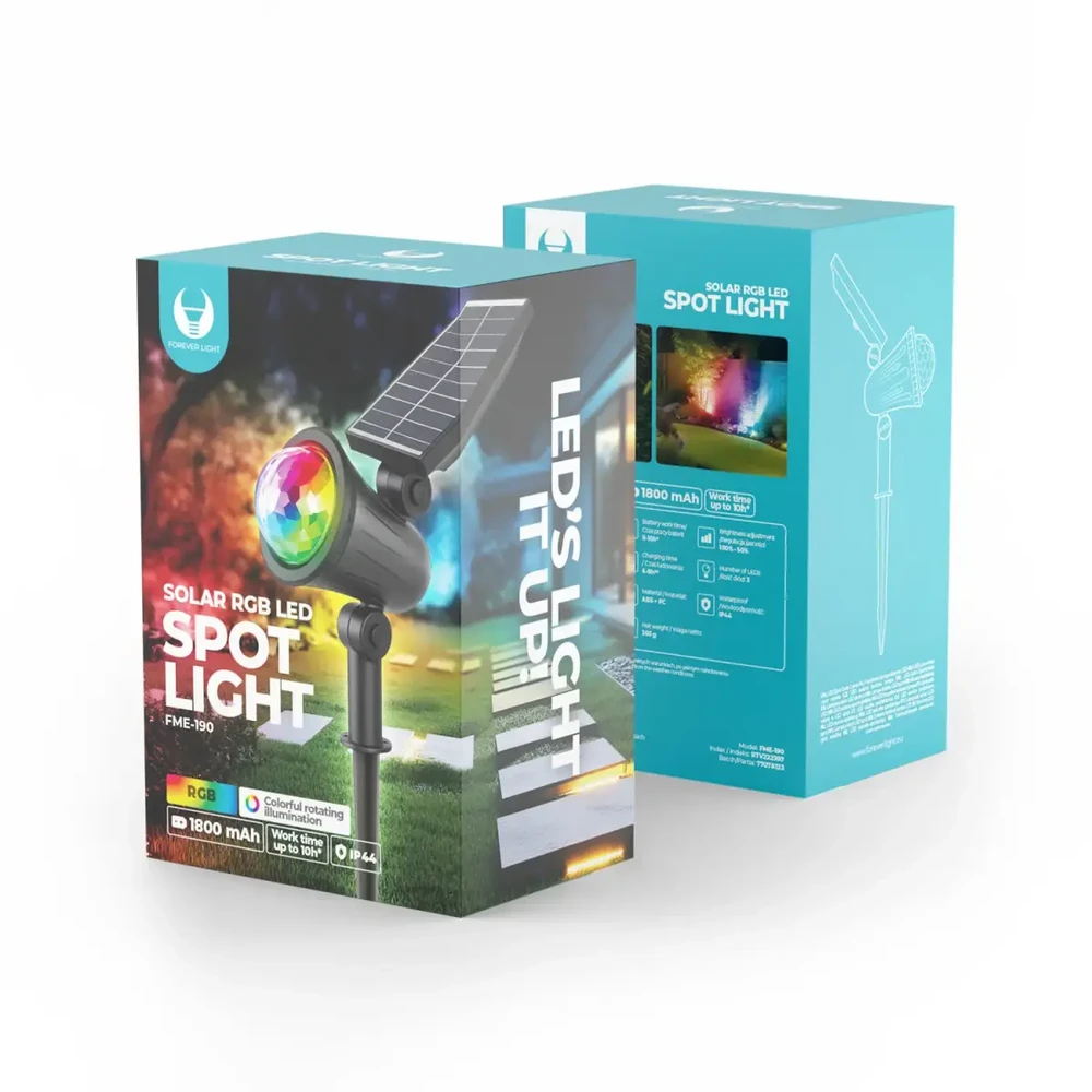 „Telforceone Forever Light“ saulės energija varomas LED prožektorius SUNARI FME-190 RGB