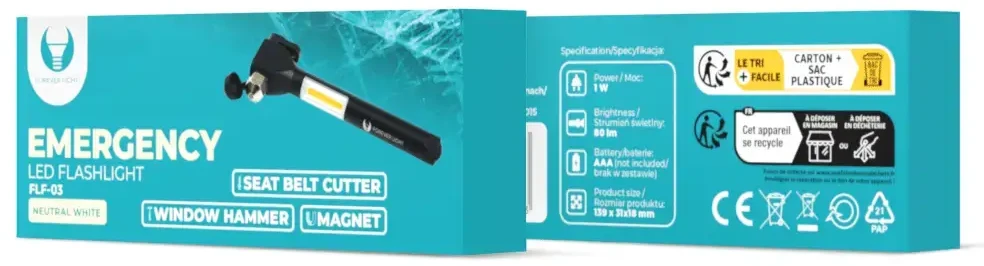 Forever Light LED žibintuvėlis EMERGENCY su plaktuku ir magnetu 2xAAA COB FLF-03