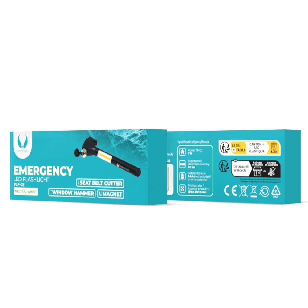 Forever Light LED žibintuvėlis EMERGENCY su plaktuku ir magnetu 2xAAA COB FLF-03