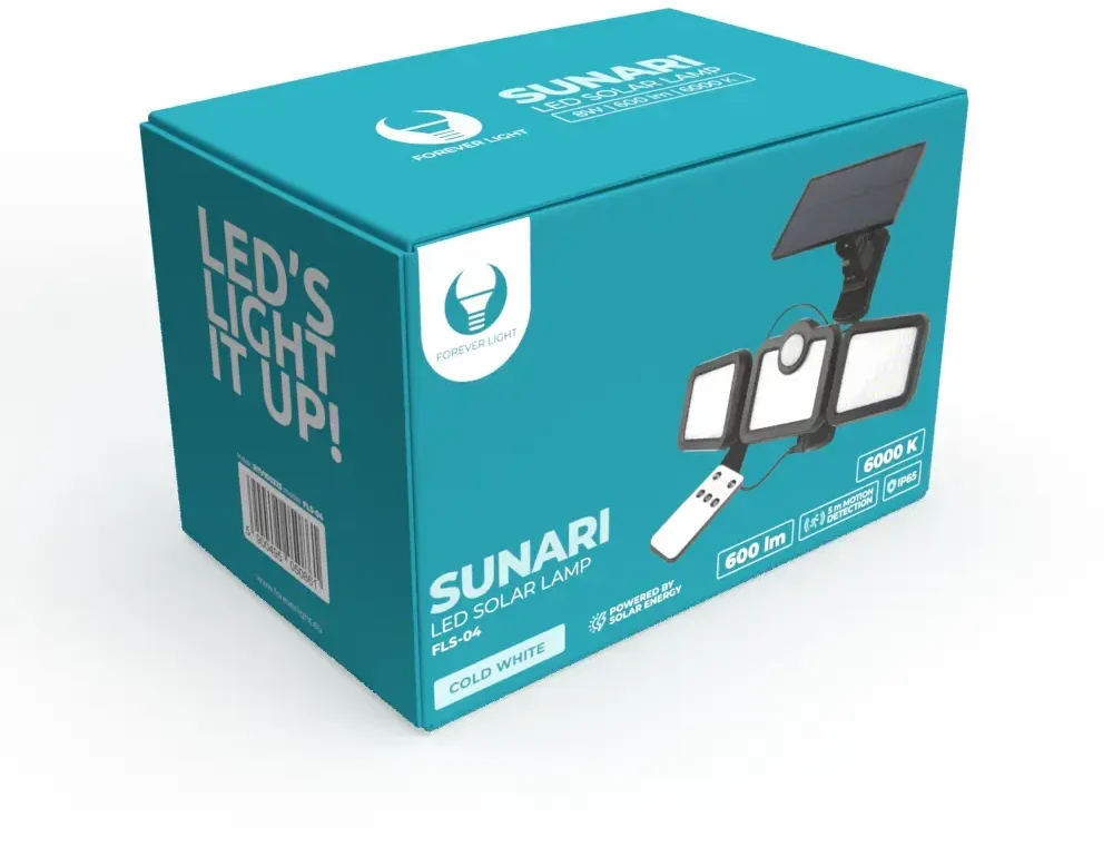 TelForceone SUNARI saulės lempa LED FLS-04 108*SMD PIR 10W 800lm 6000K 2400mAh Li-Ion Forever Light