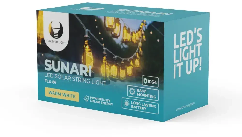 Forever Light saulės šviesos diodų styginiai žibintai SUNARI FLS-86 30LED 6,5m 600mAh Ni-MH
