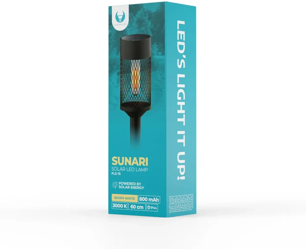 „Telforceone Forever Light“ saulės energija varomas LED šviestuvas plieniniu stulpu SUNARI FLS-15 juodas