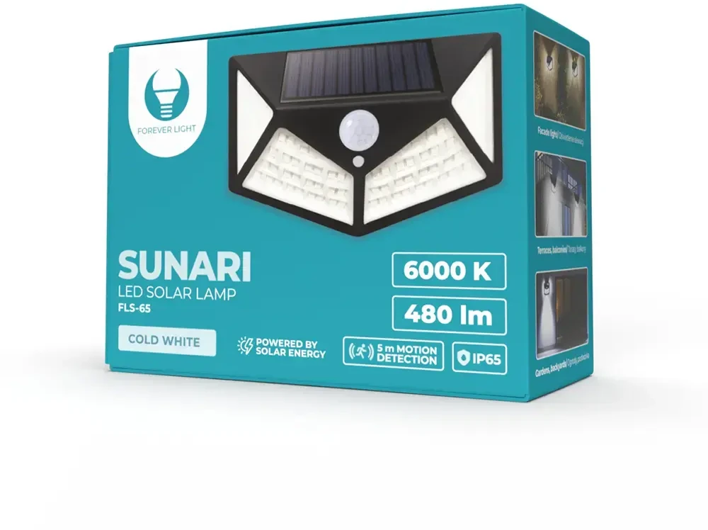 SUNARI saulės lempa LED FLS-65 100*SMD PIR 6W 480lm 6000K 1200mAh Li-Ion Forever Light