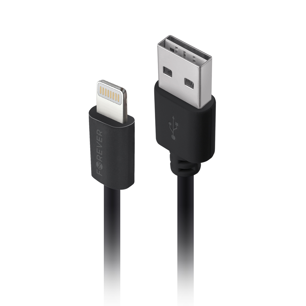 Forever M02 automobilinis įkroviklis 1x USB 2A juodos spalvos + Lightning kabelis