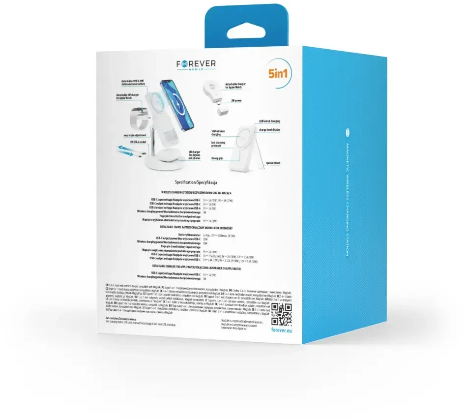 Forever MACS-100 magnetinis belaidis įkroviklis su power bank baltos spalvos 5in1