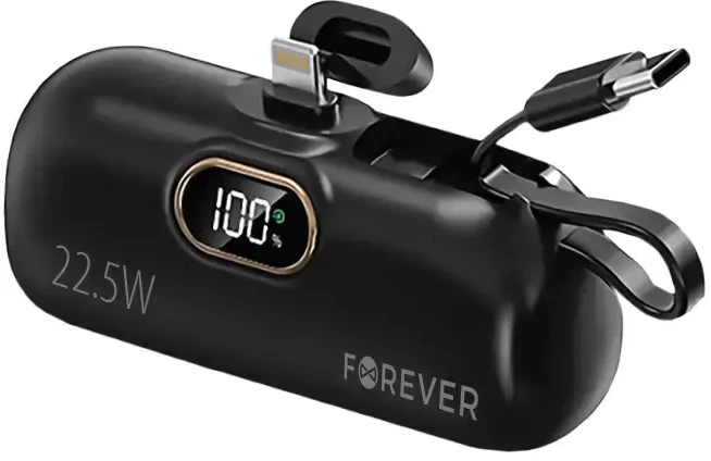 Telforceone Forever mini power bank MTB-100 22.5W 5000 mAh Lightning juodos spalvos