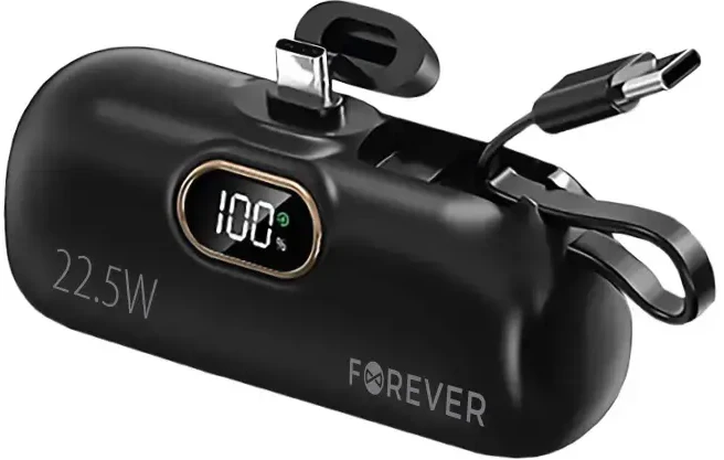 Telforceone Forever mini power bank MTB-100 22.5W 5000 mAh USB C juodos spalvos