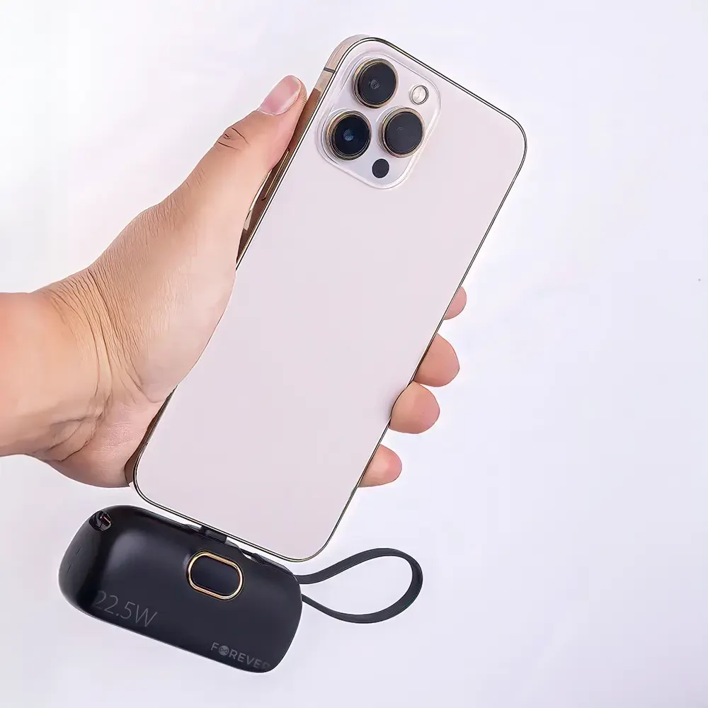 Telforceone Forever mini power bank MTB-100 22.5W 5000 mAh USB C juodos spalvos