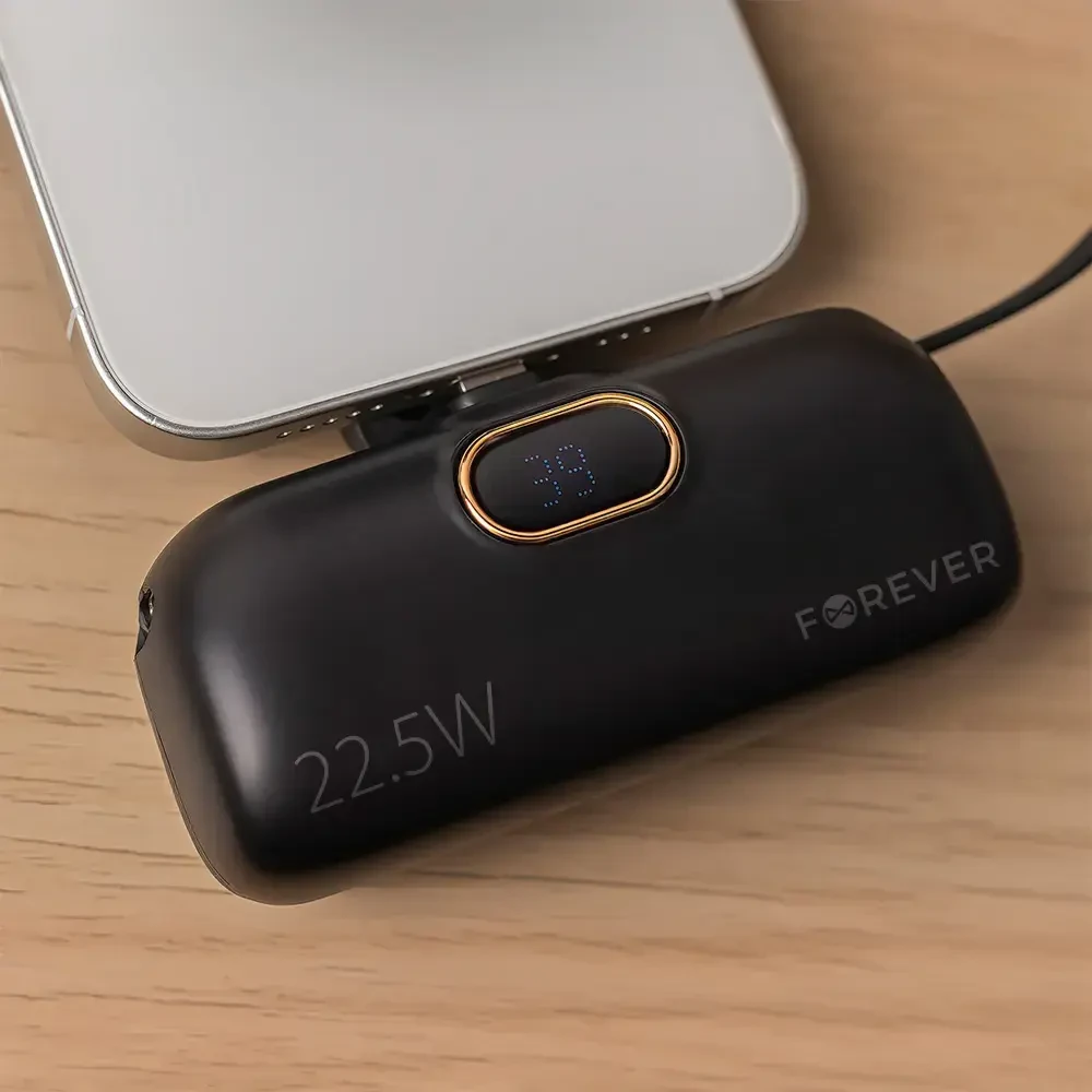 Telforceone Forever mini power bank MTB-100 22.5W 5000 mAh USB C juodos spalvos