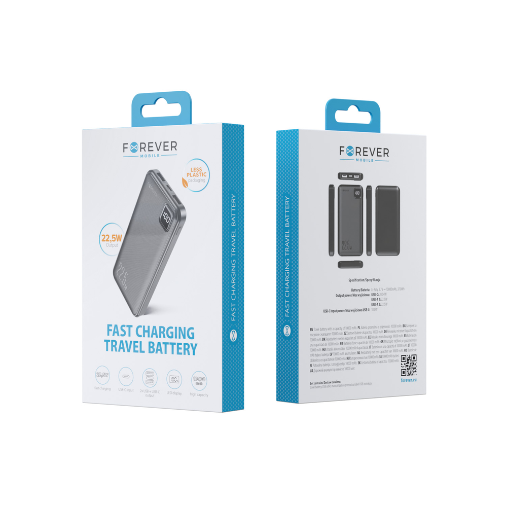 Telforceone Forever power bank TB-300M PD QC 22,5W 10000 mAh juodas