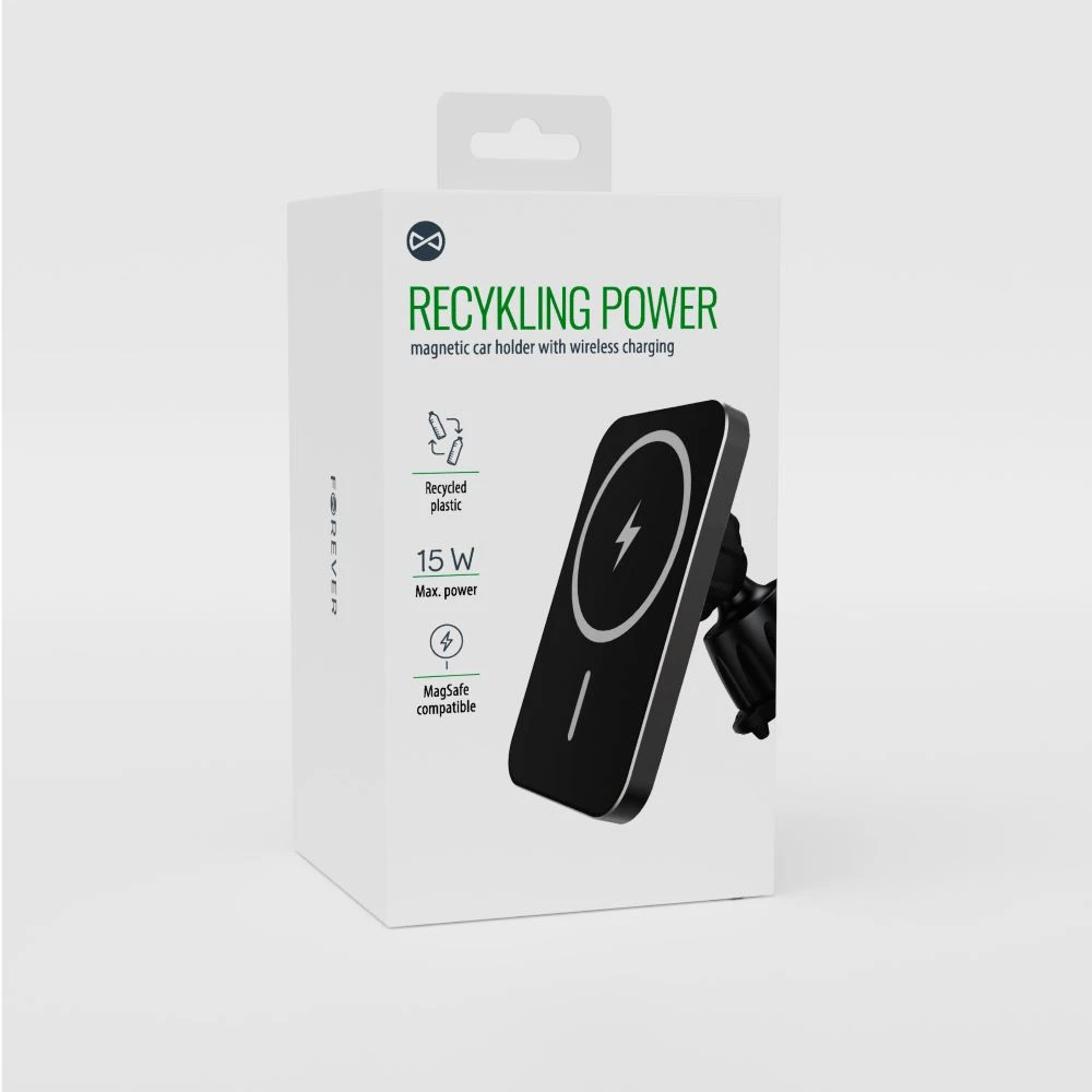 Forever Recycling „Forever“ perdirbto plastiko automobilinis laikiklis su indukciniu įkrovimu, suderinamas su „MagSafe“ RUS138-MS-01