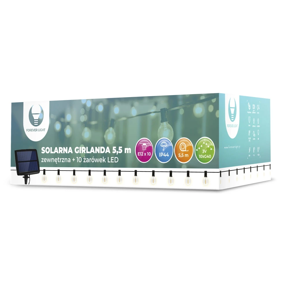Forever TelForceone Saulės girlianda 5,5 m + 10 LED lempučių, skaidrus E12 G40 IP44