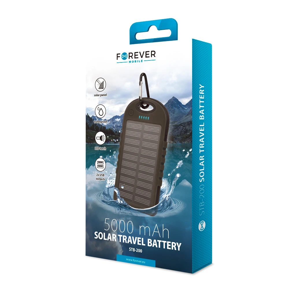 Nešiojamas įkroviklis su saulės baterija Forever Tecnostyle 5000MAH BK