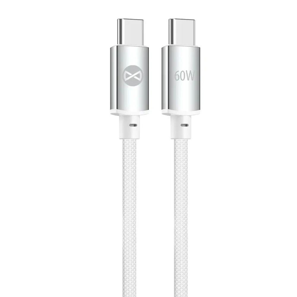 Forever Vibe laidas USB-C – USB-C 1,0 m 60W sidabrinis