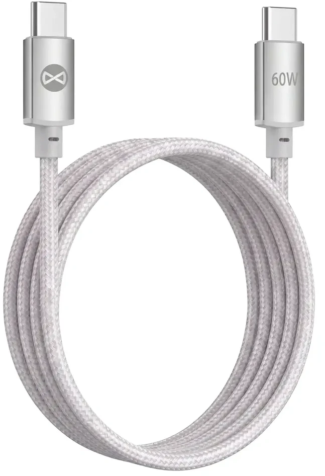 Forever Vibe laidas USB-C – USB-C 1,0 m 60W sidabrinis