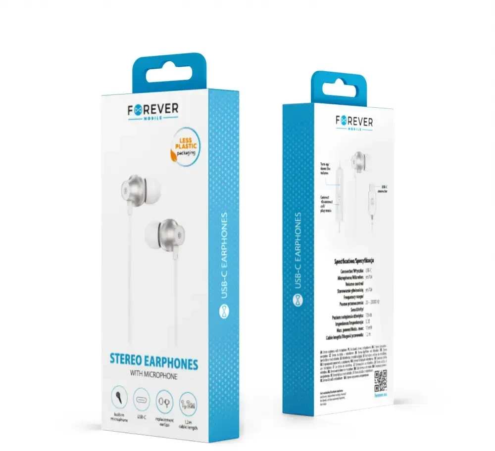 Telforceone Forever su laidu ausinės EP-02 USB-C baltas