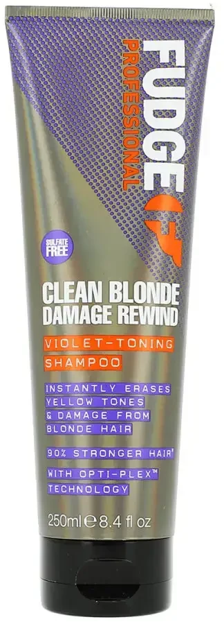 "Fudge Clean Skirtas šviesiems plaukams Damage Rewind" violetinės spalvos tonizuojantis šampūnas 250 ml