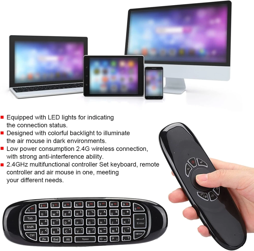 Fusion Accessories "Fusion C120" universalus nuotolinio valdymo pultas su giroskopu ir klaviatūra, skirtas "Smart TV" | "Android" | kompiuteriui