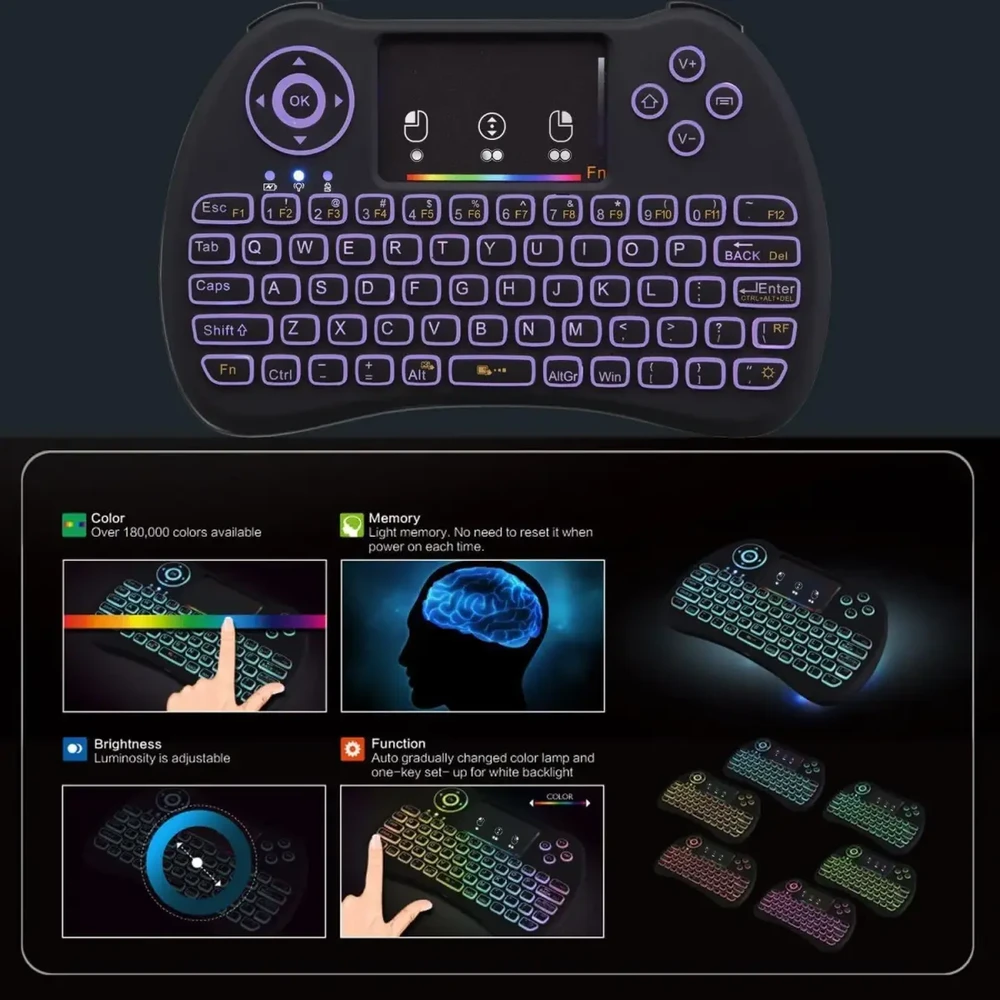 Fusion Accessories Fusion compact Belaidė klaviatūra su jutikliniu kilimėliu and colorful backlit for Android | iOS | TV | PC