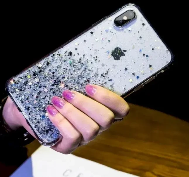 „Fusion Accessories“ „Fusion Glue“ blizgučiais dengtas telefono dėklas, skirtas „iPhone 12 Pro Max“, permatomas